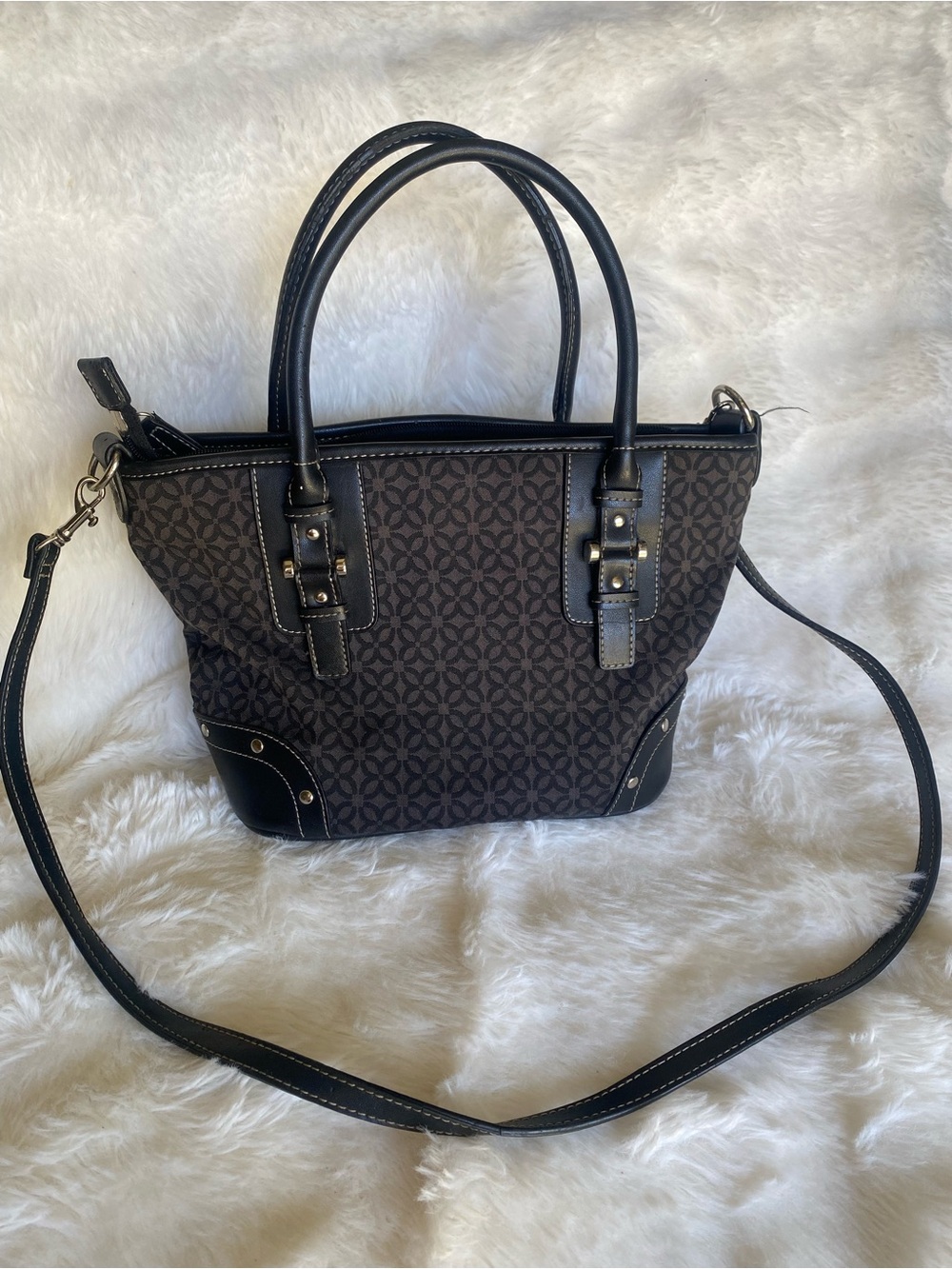 Black Relic Patterned Women’s Tote Bag with Adjustable Strap